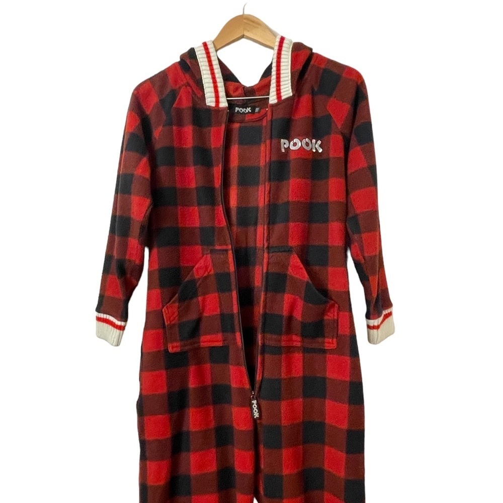POOK red Buffalo plaid fleece onsie unisex XXS - Picture 3 of 8